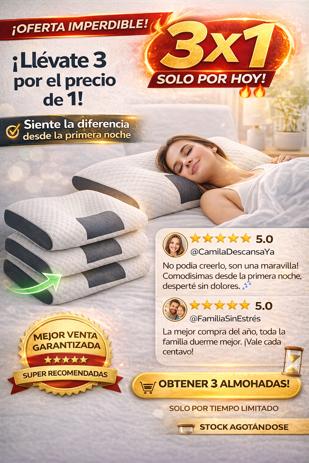 3x1 ALMOHADA CERVICAL ORTOPÉDICA PREMIUM
