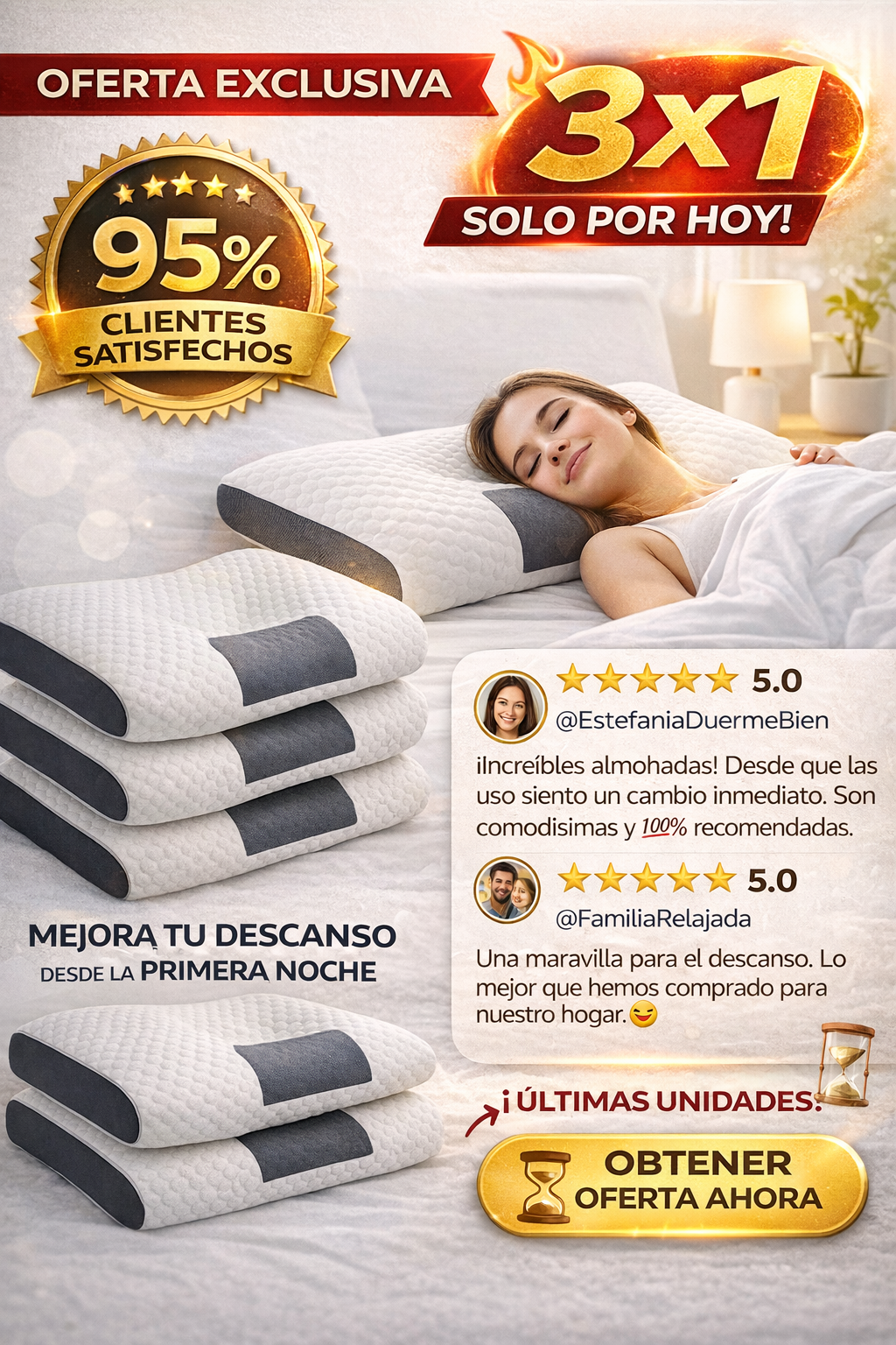 3x1 ALMOHADA CERVICAL ORTOPÉDICA PREMIUM